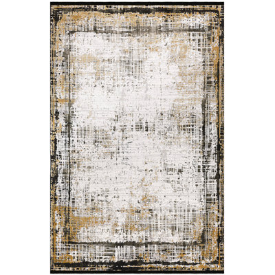 Tapis gris / jaune / blanc en viscose tissé à la machine Rimersburg