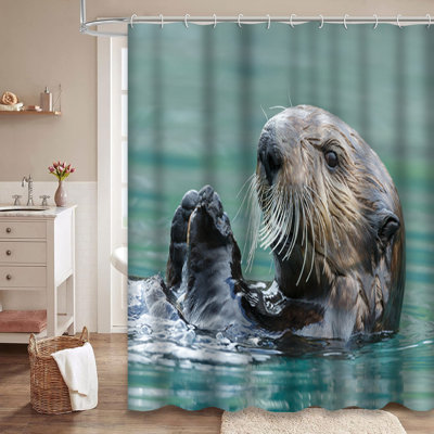 Sea Otter Portrait Alaska Cute Shower Curtain with 12 Hooks