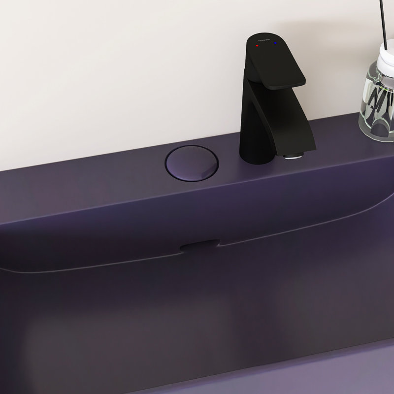 Meuble-lavabo simple autoportant 24 po avec plateau en céramique intégré, Noir, Mauve