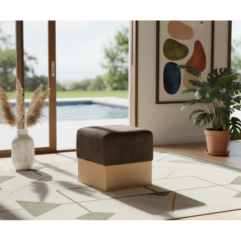Repose-pieds / tabouret Madelen, Velours brun, Naturel