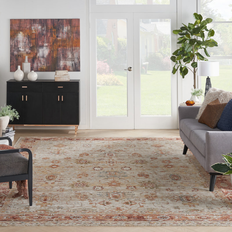 Tapis ivoire à bordure Sahar, Rectangle 9 pi 3 po x 12 pi 7 po