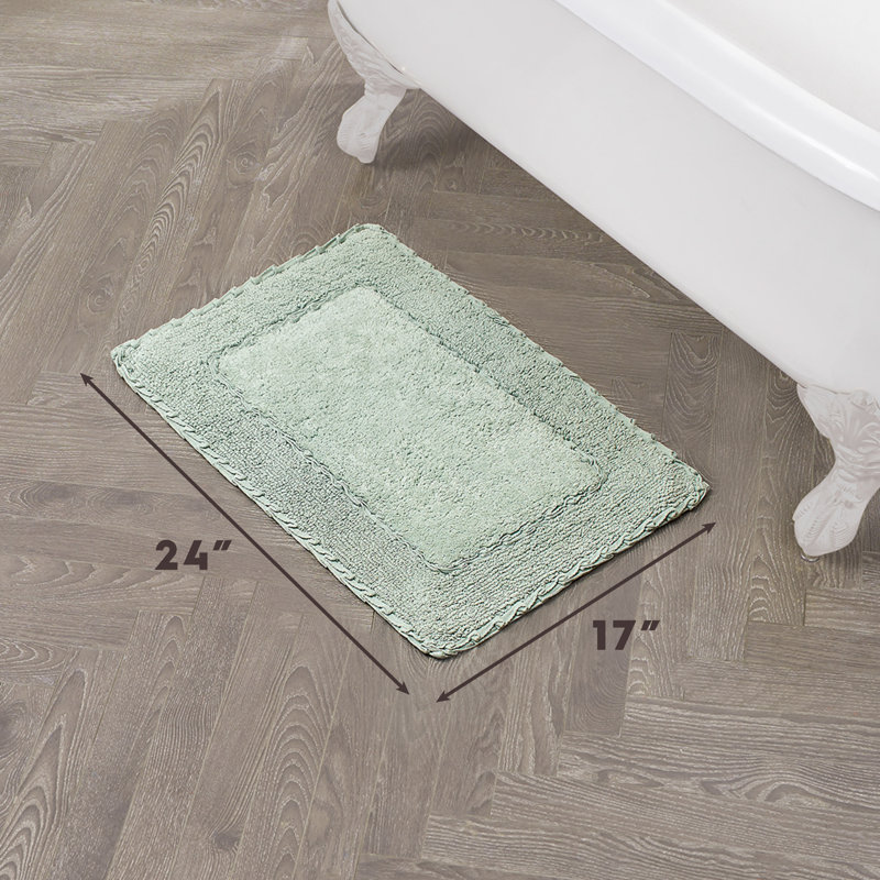 Sage Green Cotton Bath Rug with Ruffle Border, 17"x24"