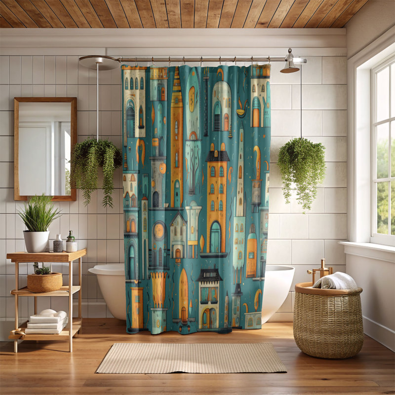 Rideau de douche Quirky Town - Premium, H 74 po x l 71 po