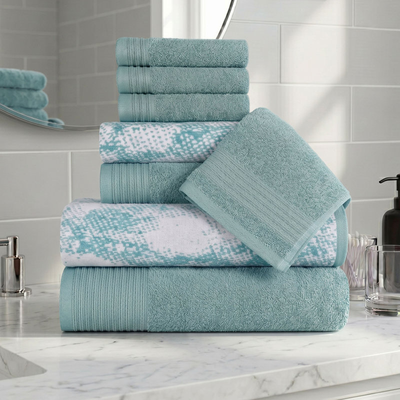 Ensemble de serviettes en marbre et uni à séchage rapide 100% coton 500 g / m² Kreager 500 GSM, Cyan