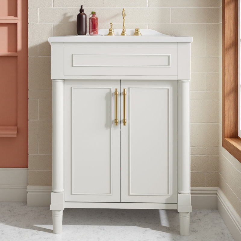 24" Bathroom Vanity With Integrated Ceramic Sink, Bathroom Cabinet With 2 Doors, Single Sink Bathroom Vanity For Small And Medium Restroom