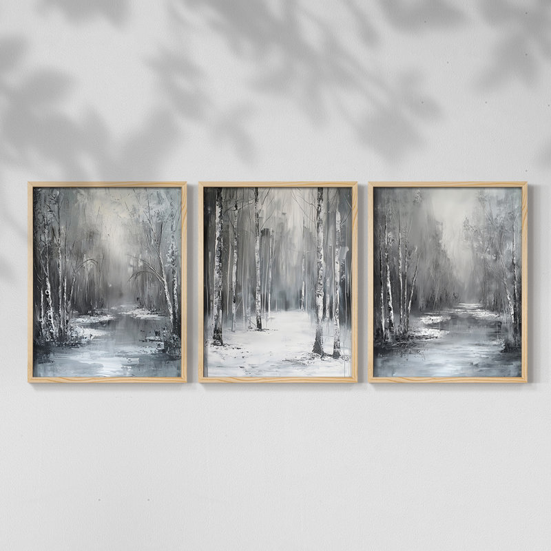 Lanscape Study  Series  X  -Set Of 3 Framed Giclee Prints -Ready to Hang, Natural Framed, 10" H x 8" W
