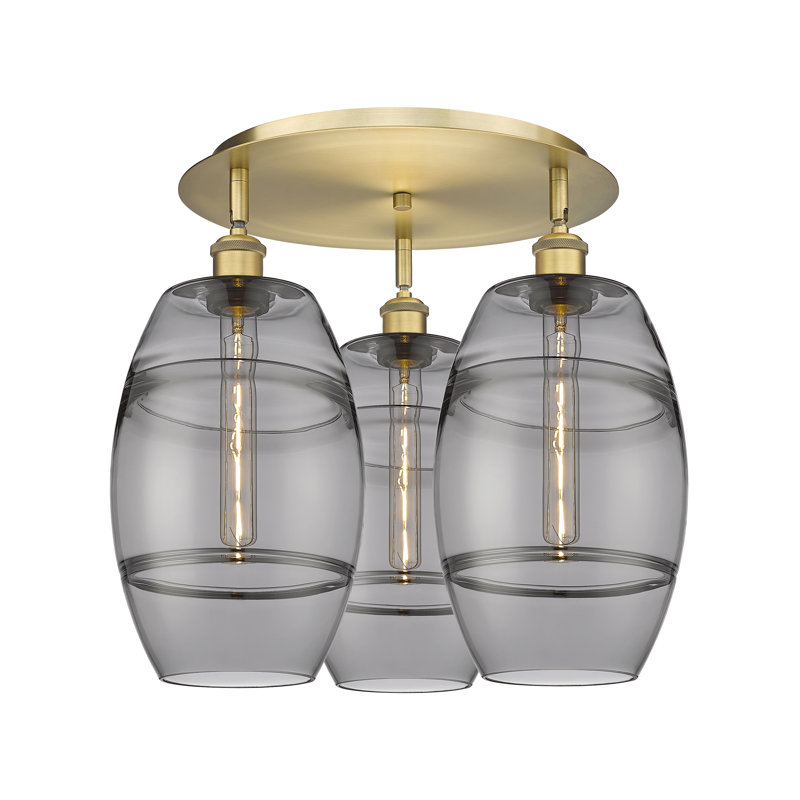 Plafonnier encastré Dundrod, Gris fumée clair, H 10,88 po x l 19,75 po x P 19,75 po, Laiton brossé