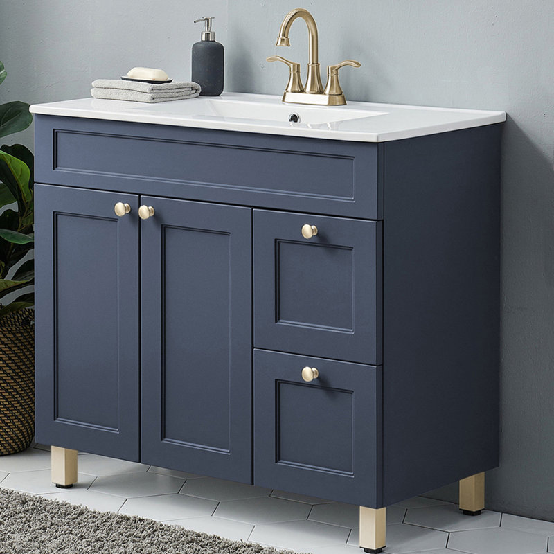 Quadira 36" Modern Blue Free-Standing Single Bathroom Vanity Set with Storage