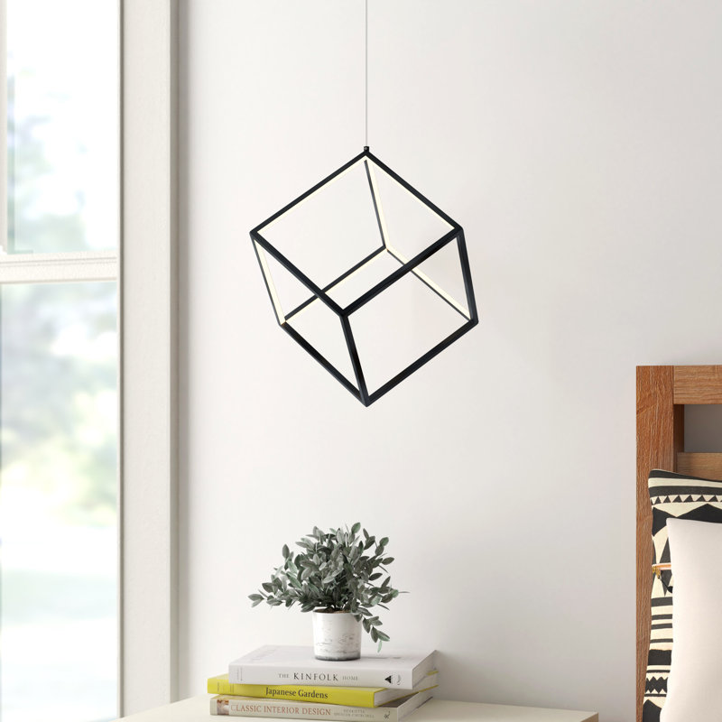 Luminaire suspendu géométrique simple à 1 lumière Asana Asana, Noir, H 12,5 po x l 12,5 po x P 12,5 po