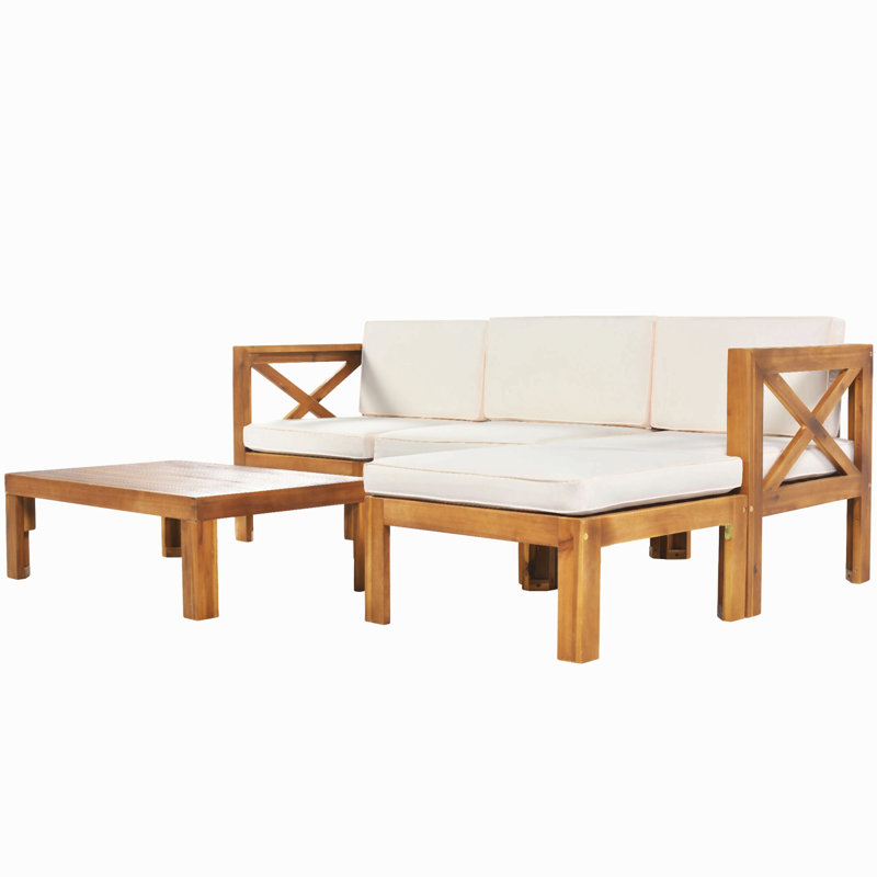 Ensemble de conversation modulaire avec canapé et coussins 5 pièces, Beige