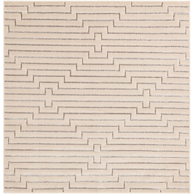 Tapis contemporain blanc et argenté Omotayo, Carré 7 pi 10 po