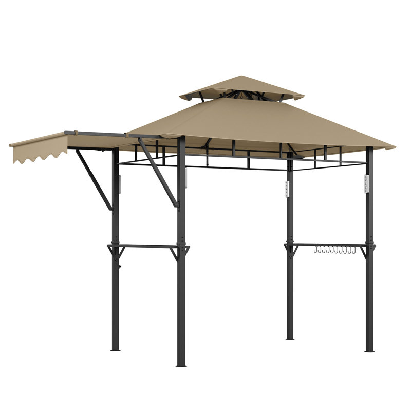 8x5 FT BBQ Grill Gazebo with Double-Tier Canopy, Side Awning, Steel Frame, Shelves, LED Lights, Hooks, and Bottle Opener – Outdoor Patio and Backyard
