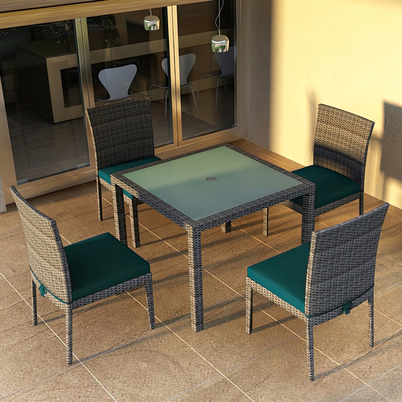 District Outdoor 5 - Piece Dining Set, Spectrum Peacock Sunbrella® Plainweave