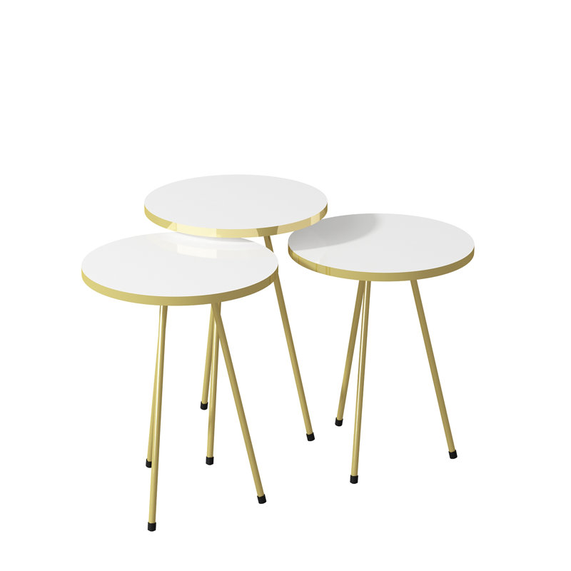 Guertin Side Table Set, Gold/White