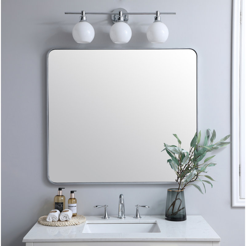 Sabine Metal Rounded Rectangle Wall Mirror, 40" x 36", Silver