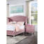 Mobilier de chambre à coucher rose: table de chevet 2 avec texture veloutée et boutons en cristal