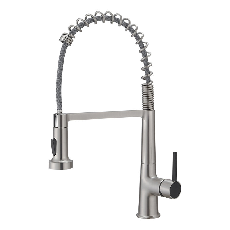 Fapully Pull Down Kitchen Faucet, Brushed Nickel/Black