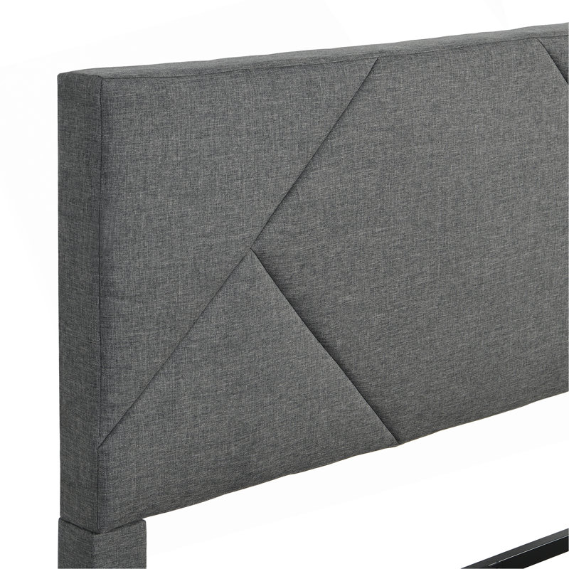Structure de lit double tapissier pleine grandeur avec tête de lit, support de lattes en bois massif, sommier à ressorts, aucun sommier requis, assemblage facile, gris
