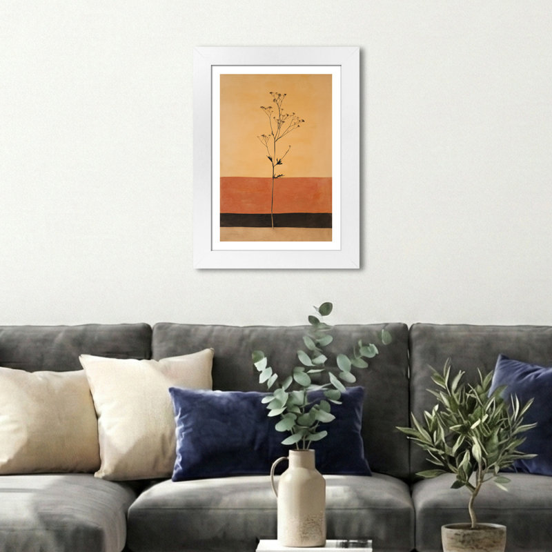 Nordic Wall Art single tall botanical stem silhouette in terracotta and beige Home Decor Giclee Art Print, minimal Scandinavian 1 Piece Wall Art