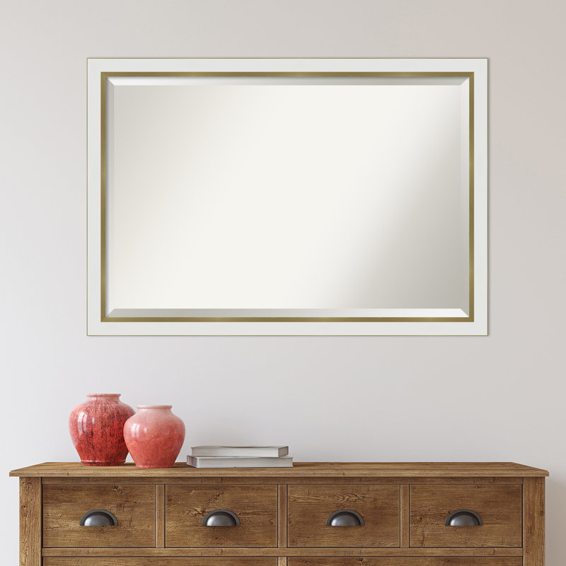 Miroir mural Quade, 39 po x 27 po, Blanc satiné / or