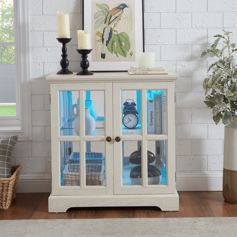 LED Curio Display Cabinet With Adjustable Shelves And Magnetic Closure, Retro Design For Showcasing Precious Possessions
