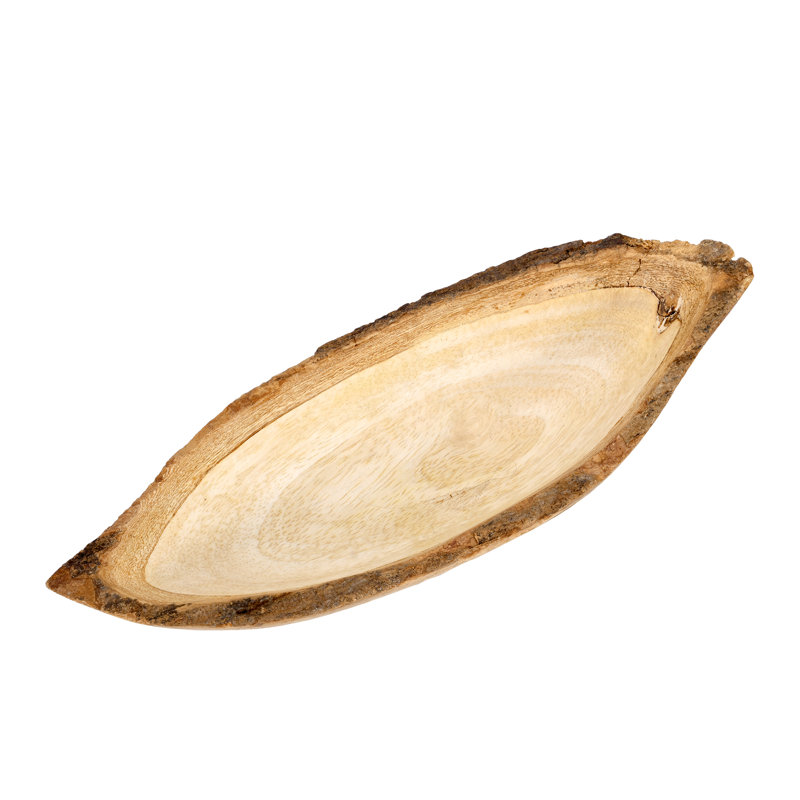Bois de manguier de forme ovale avec bol de service ou de fruits bordé d'écorce naturelle