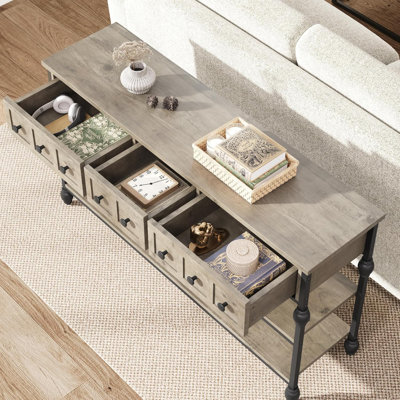 Table console 53 po avec 3 tiroirs, table d'entrée industrielle à 3 niveaux avec structure en métal, table basse étroite derrière le canapé, table de couloir