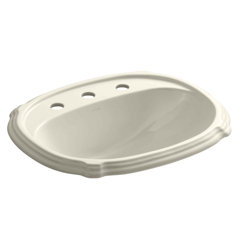 Portrait® 8 Degree Oval Drop-In Bathroom Sink with Overflow, Biscuit, 8'' Widespread