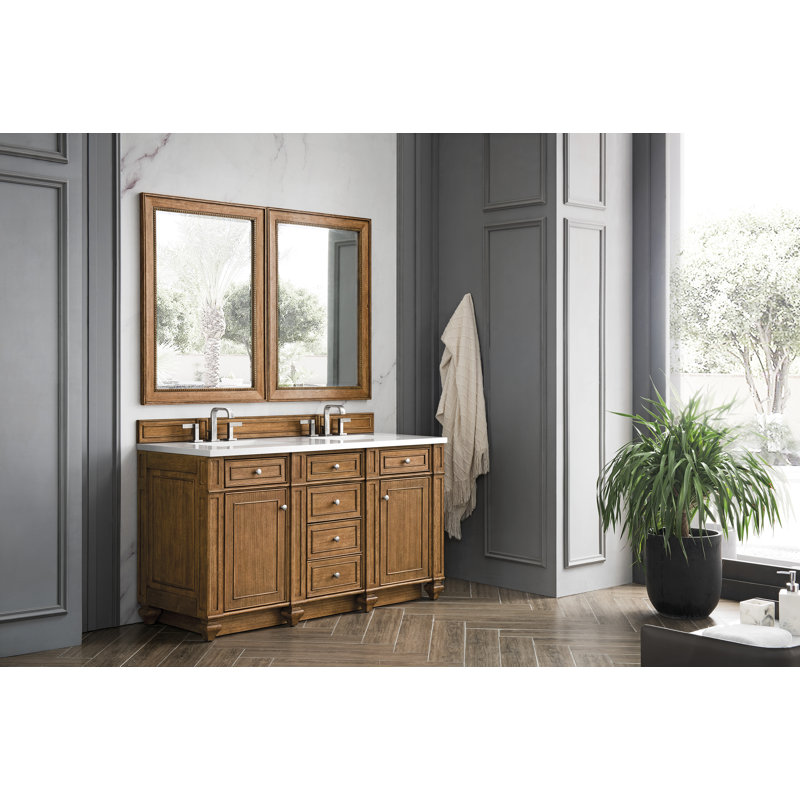 Bristol 60'' W Double Vanity, Carrara White, Saddle Brown, 8" Widespread