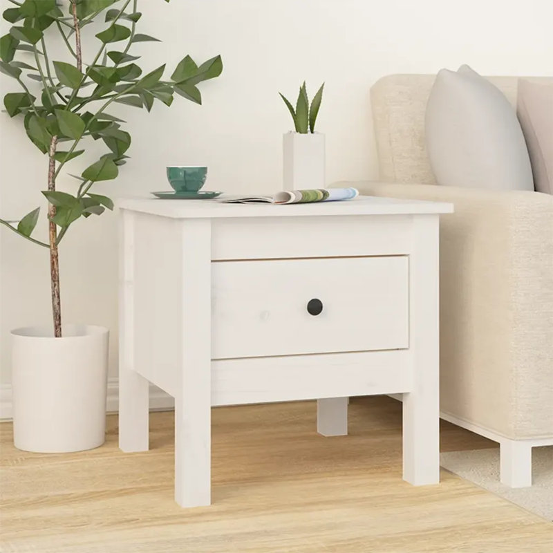 Jusuf Side Table with Storage, White