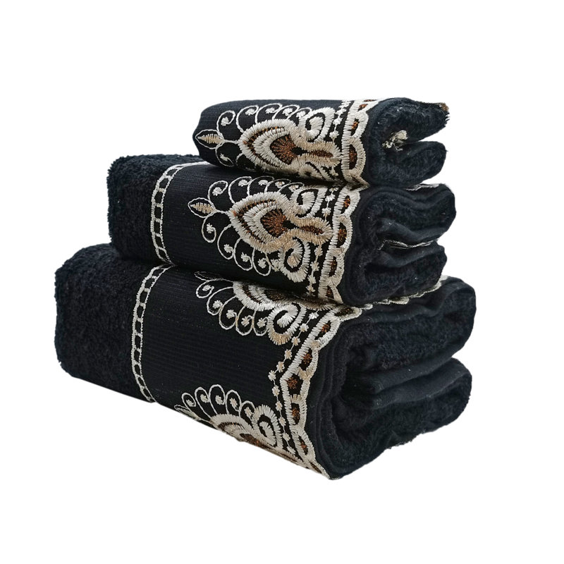Ensemble de serviettes 100% coton 3 pièces Carli, Noir