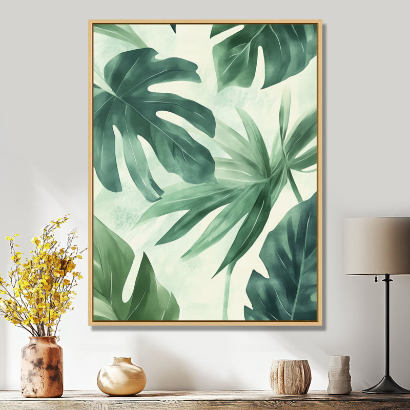 «Palm Leaves In The Jungle II - Green Foliage», art mural, Cadre naturel flottant, H 20 po x l 12 po
