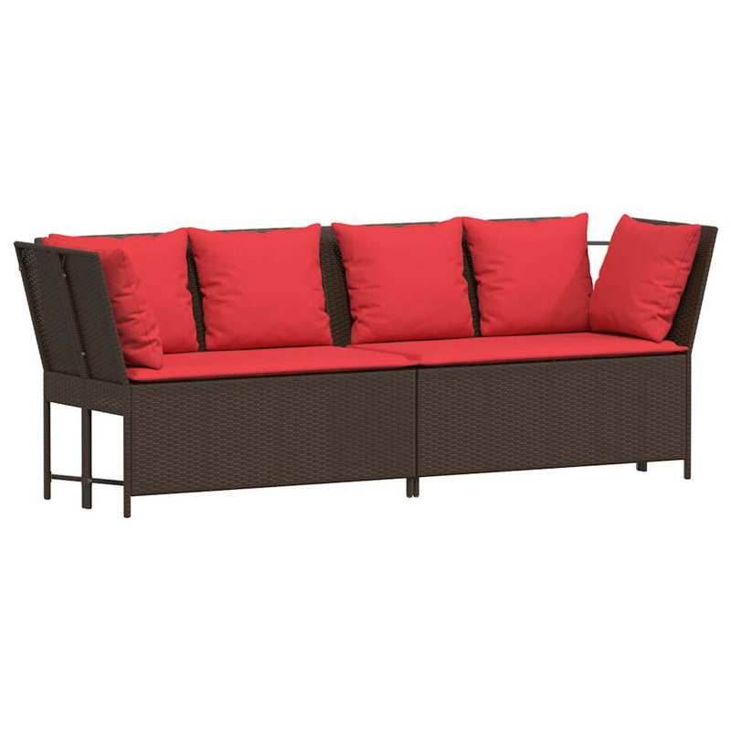 Patio Sofa With Cushions Brown Poly Rattan, Red, Brown