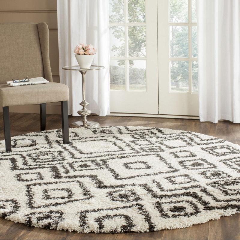 Molloy Geometric Ivory/Charcoal Area Rug, Round 6'7"