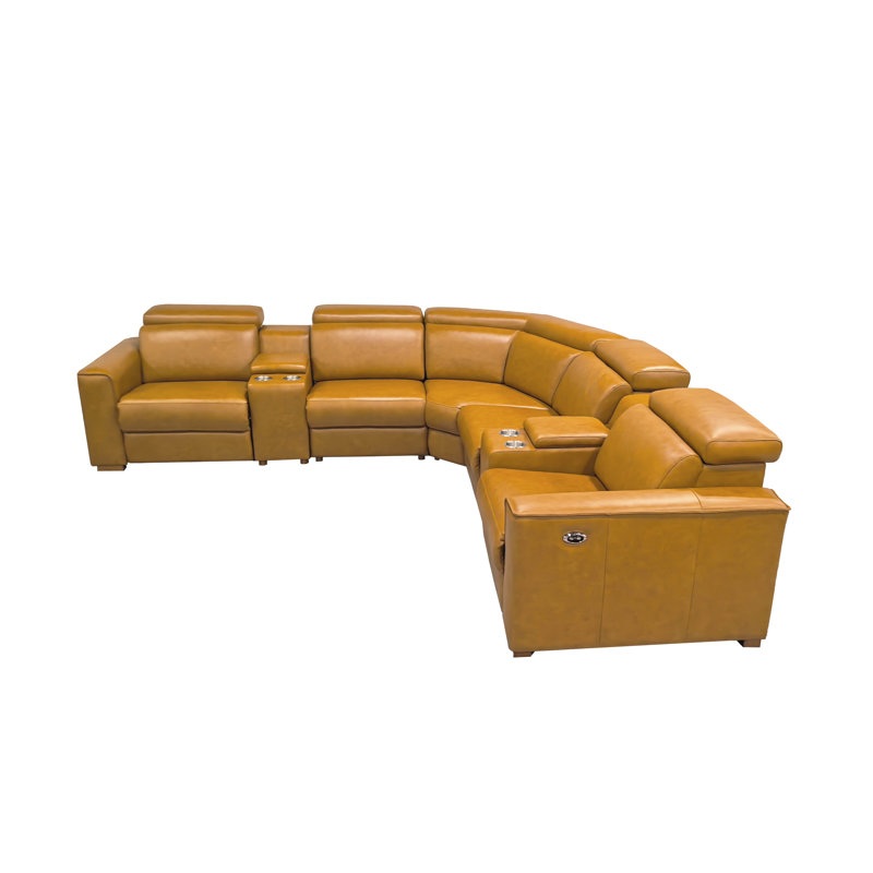 Brentkil Top-Grain Leather Reclining Modular Sectional, Ginger Top Grain Leather