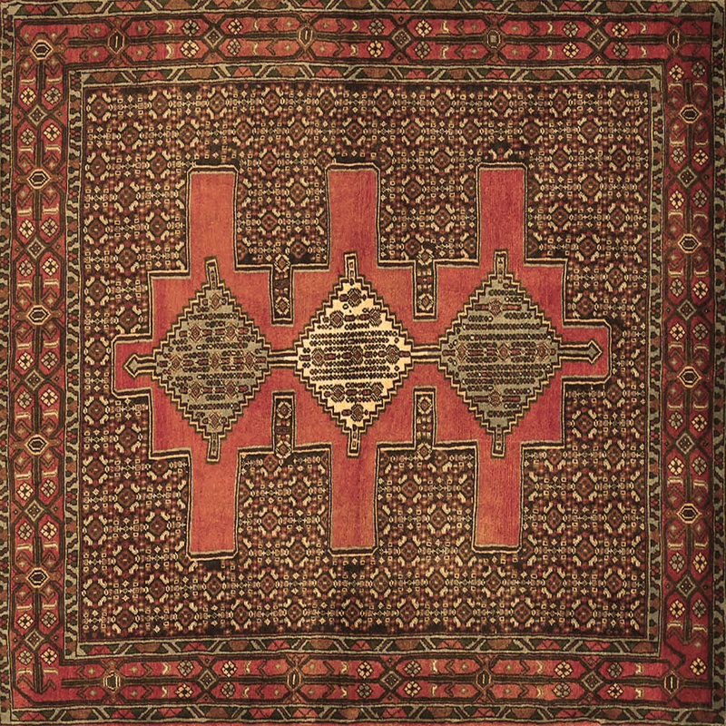 Tapis marocain fabriqué à la machine en brun, Carré 3 pi