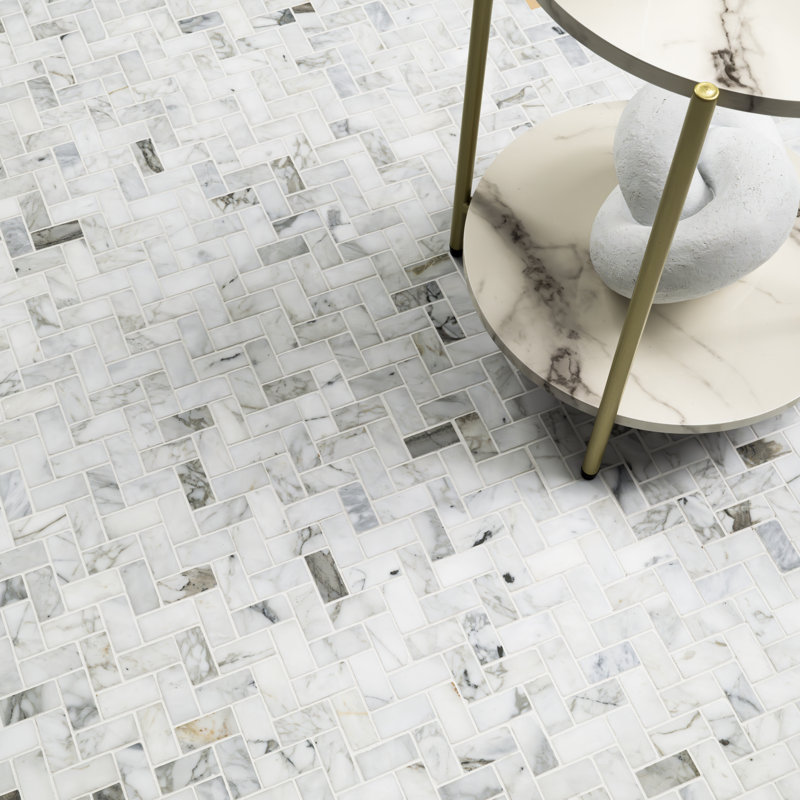 Venatino Elysia Herringbone 12 in. x 12 in. Honed Marble Mosaic Floor and Wall Tile