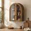 Armoire murale arquée, L 23,62 po x l 8,97 po x H 31,61 po, bois massif et panneau de fibres à densité moyenne, 1 pièce, naturel, avec portes en verre trempé et tablette réglable-1890889251