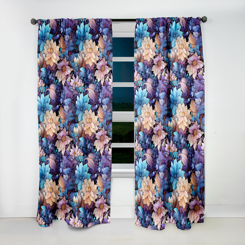 Pivoines célestes bleues Stellar Pure I - Rideau floral - Velours obscurcissant - 1 panneau, L 52 po x L 63 po