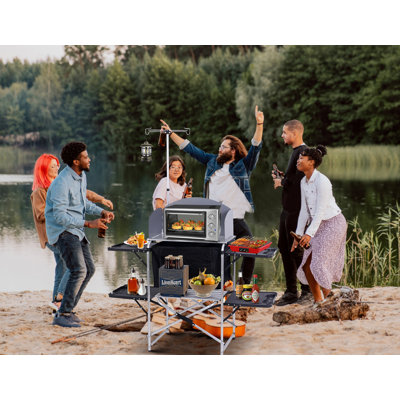 Camping Table, Camp Kitchen, Outdoor Cooking Station with Cabinet Storage, 4 Side-Table