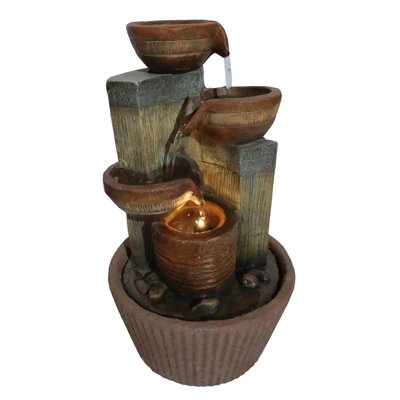 17-Inch Tazze Patio Deck Fountain with Energy-efficient Pump and LED Lighting