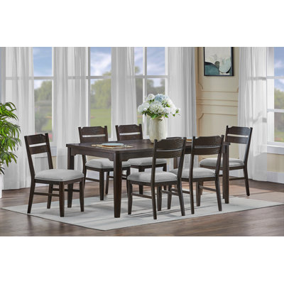 7Pc Beautiful Rectangular Dining Table Dark Oak Finish Upholstered Chair Wooden Furniture Dining Room Furniture