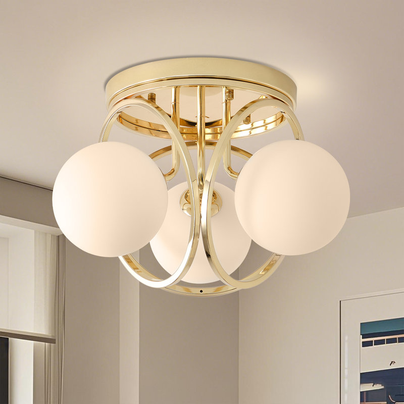Plafonnier encastré 3 lumières en verre, Doré