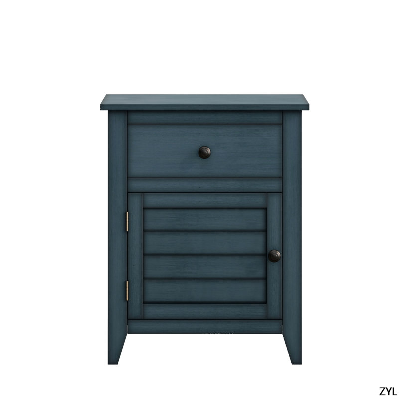 Placage antique, H 25 po transitionnel, table de chevet, tiroir de rangement, table de bout, Bleu