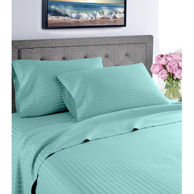  Ensemble de draps à rayures profondes en coton de qualité égyptienne à densité de tissage 1000 fils Fresh Home