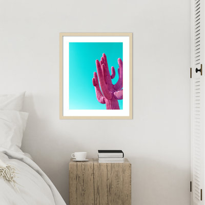 Magenta Pink Saguaro by Cristobal Wood Framed Wall Art Print