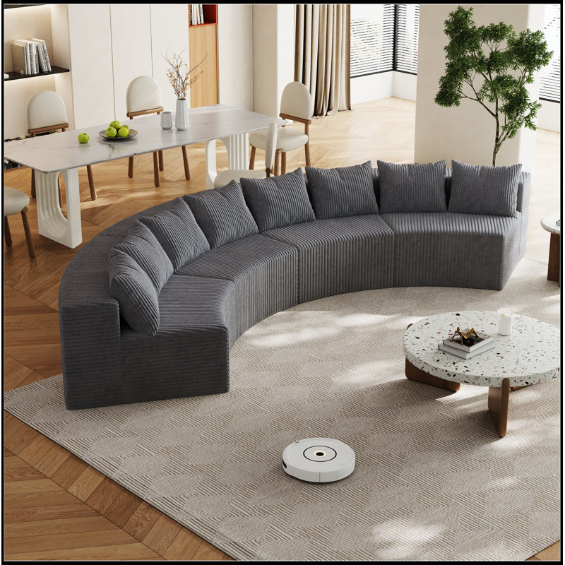 Canapé modulaire en mousse Corduroy, Gris, H 30,5 po x l 156 po x P 63 po