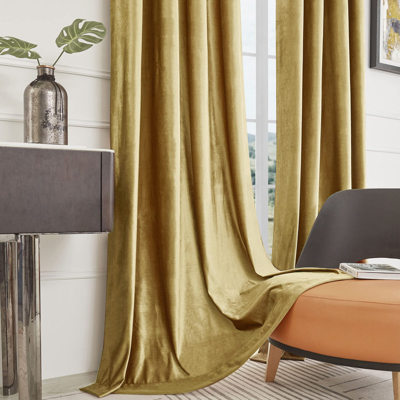 Velvet Gold Curtains Living Room Blackout Thermal Window Drapes Darkening, 52" W x 96" L