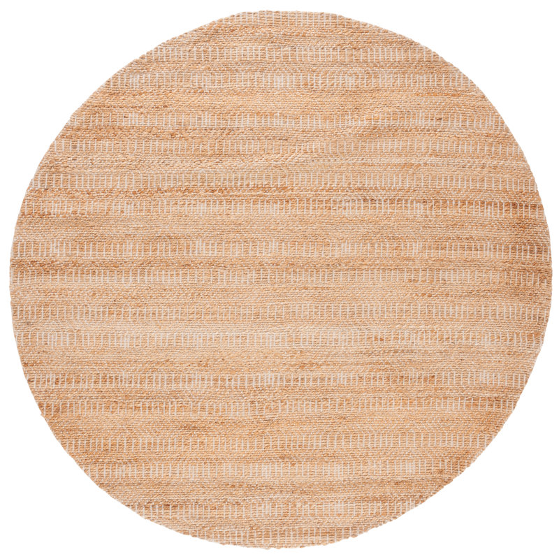 Bovina Natural Fiber Handloomed Jute Cotton Abstract Rug in Ivory/Natural, Round 7'