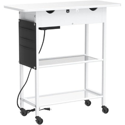 Slim Side Table With Wheels, USB Ports And Outlets, Rolling Narrow End Table With Charging Station And Bag, Flip Top Nightstand With Hidden Storage Shelves For Living Room Bedroom Small Spaces